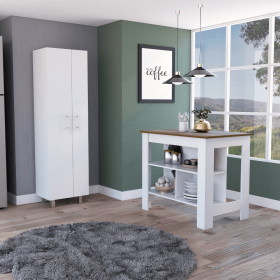 London 2 PC Kitchen Set, Kitchen Island + Pantry, White /Walnut (Color: White /Walnut)
