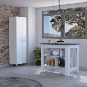 London 2 PC Kitchen Set, Kitchen Island + Pantry, White /Walnut (Color: White/Onyx)