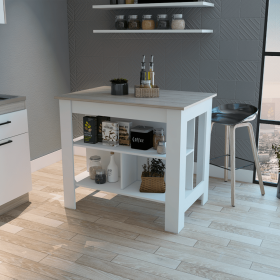 Brooklyn Antibacterial Surface Kitchen Island (Color: White / Light Gray)