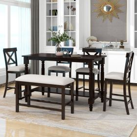 6-Piece Counter Height Dining Table Set (Color: Espresso)