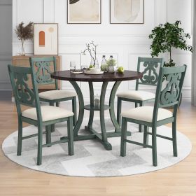 5-Piece Round Dining Table & 4 Fabric Chairs (Color: Antique Blue)