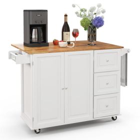 Kitchen Island Cart Wood w/ Tabletop & Storage Cabinet (Color: White)