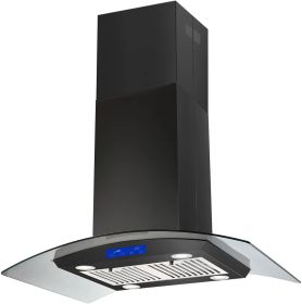 36" Stainless Steel Island Mount Range Hood w/LED Lights (Color: Black - Touch Control)