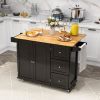 Kitchen Island Cart Wood w/ Tabletop & Storage Cabinet