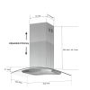 36" Stainless Steel Island Mount Range Hood w/LED Lights