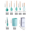 Wooden Handle Silicone Kitchen Utensils Set Storage Bucket