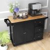 Kitchen Island Cart Wood w/ Tabletop & Storage Cabinet
