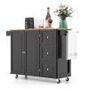 Kitchen Island Cart Wood w/ Tabletop & Storage Cabinet