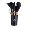 Wooden Handle Silicone Kitchen Utensils Set Storage Bucket