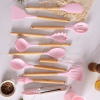 Wooden Handle Silicone Kitchen Utensils Set Storage Bucket