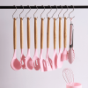 Wooden Handle Silicone Kitchen Utensils Set Storage Bucket