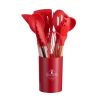 Wooden Handle Silicone Kitchen Utensils Set Storage Bucket