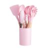Wooden Handle Silicone Kitchen Utensils Set Storage Bucket
